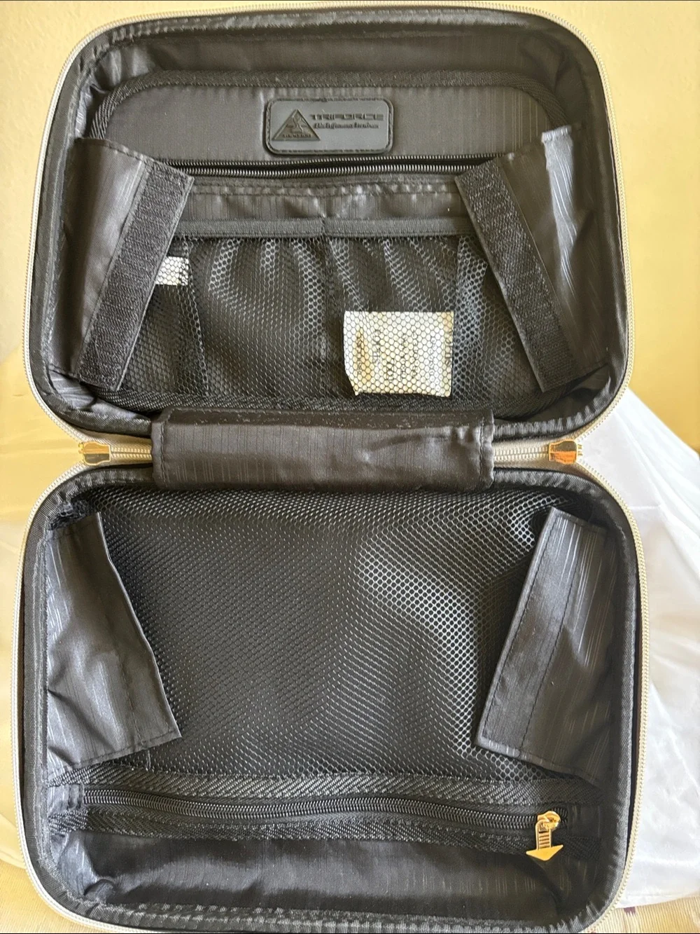 Metallic Gray Quilted Cosmetic Case with Gold Accents